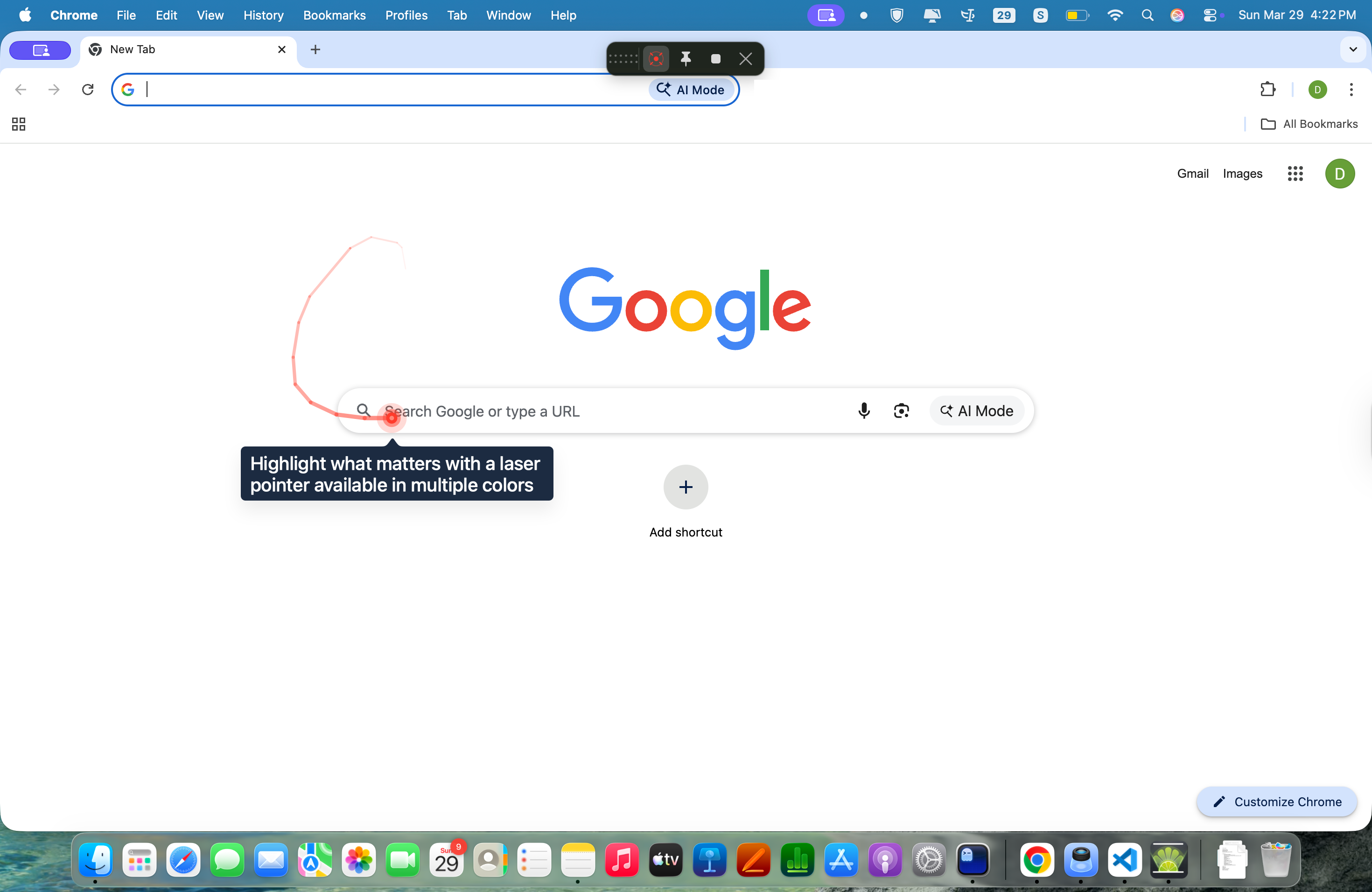 Color laser pointer with trail on presentation